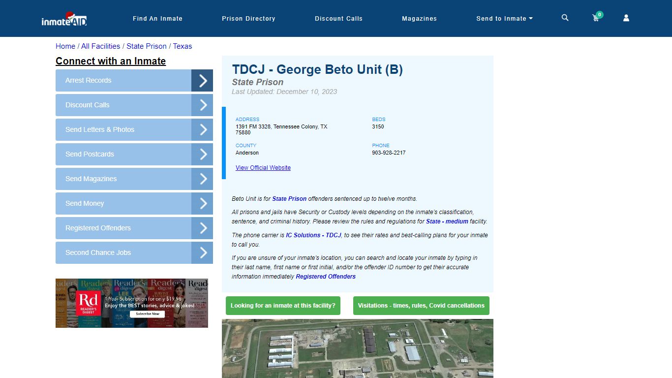 TDCJ - George Beto Unit (B) & Inmate Search - Tennessee Colony, TX